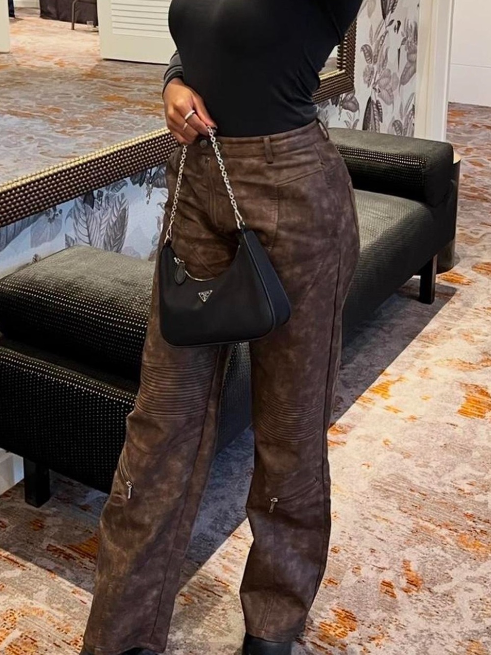 Fashion Nova High-Waist Wide-Leg Faux Leather Jeans - Brown